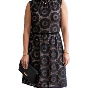 London Times Floral Lace Coquette Fit & Flare Little Black Dress 12 013